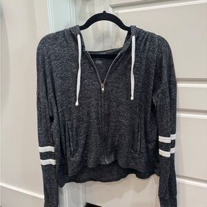 American Eagle Gray Zip-Up Hoodie with White Stripes